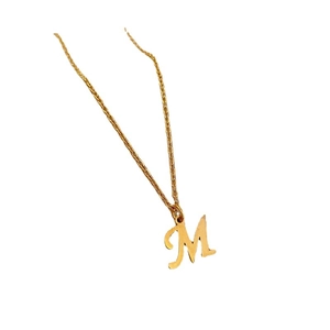 Minimalist titanium steel gold necklace featuring a dainty cursive letter M pendant