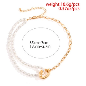 Detailed size map of gold chain and pearl necklace showing 35cm length and 10.6g weight