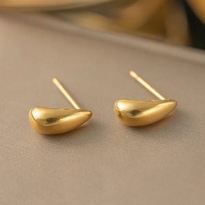 Polished 18K gold plated teardrop stud earrings for women with a sleek mirror finish