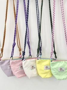 Women Mini Crossbody Bag Polyester Canvas Phone Pouch With Colorful Braided Rope Strap Casual Solid Color Fashion