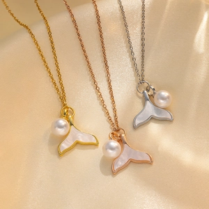 Mermaid Tail Pendant Necklace Stainless Steel With Shell And Artificial Pearl For Women Elegant Jewelry