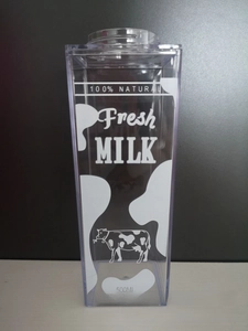500ml transparent milk carton water bottle with fresh milk cow print and screw cap