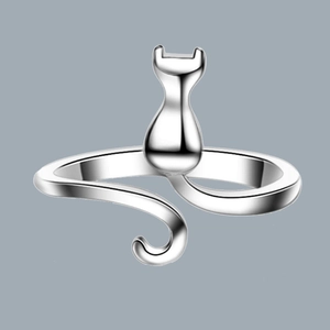 Anello regolabile a forma di gatto in argento per donna con design a gattino lunare