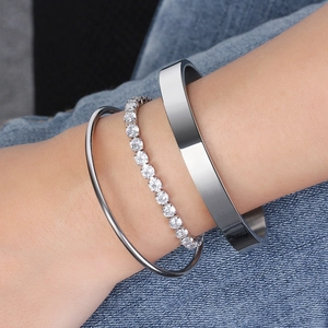 Elegant set featuring a 4mm S925 sterling silver tennis bracelet and open cuff bracelets