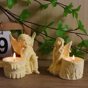 Garden angel and fairy figurine candle holders made of ivory resin for home decor