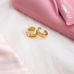 Ear cuff a goccia con zircone in acciaio inossidabile placcato oro 18K, design moderno