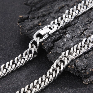 Punk silver stainless steel Cuban link chain necklace with secure lobster clasp for men