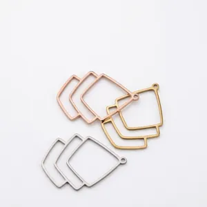 Geometric Stainless Steel Hollow Pendants For DIY Jewelry Making Minimalist Tiered Trapezoid Charms Mirror Polished