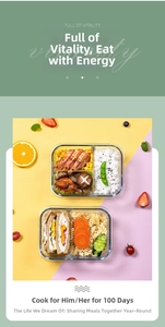 Macro shot of glass bento box with divided compartments for meal prep storage