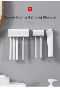 Wall-mounted white toothbrush and toothpaste holder set for space-saving bathroom storage