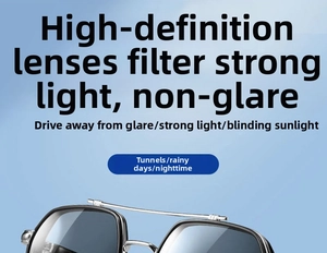 Detail showing anti-glare polarized lenses of classic navigator driving sunglasses