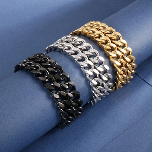 Trois bracelets gourmette pour hommes en acier inoxydable noir argent et doré