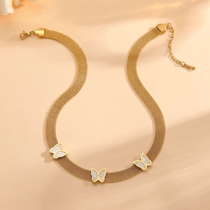 18K gold plated titanium steel necklace with three white butterfly shell charms