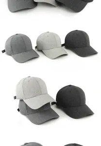 Macro shot of gray baseball caps showing premium fabric texture and reinforced stitching