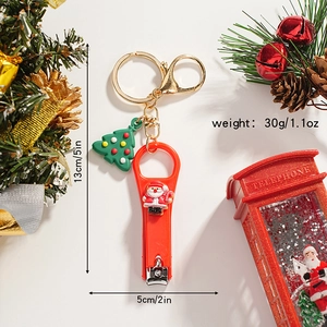 Detailed view of Santa Claus nail clipper keychain with dimension and weight specifications