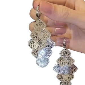 Modern layered geometric diamond-shaped hollow tassel earrings in gold and silver