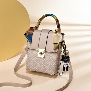 Cute cartoon rabbit mini phone handbag with bear charm and silk scarf handle decoration