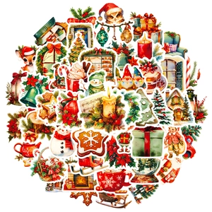 50Pcs colorful Christmas stickers with snowman and tree patterns for holiday decor