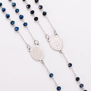 Rosary Necklace With 304 Stainless Steel Cross Pendant And Crystal Glass Beads Religious Jewelry Vintage Elegant