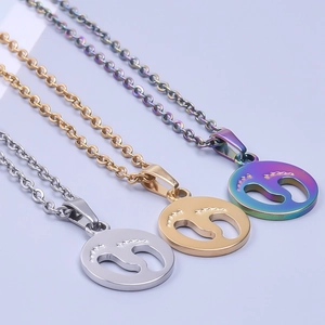 Polished 18k gold and silver stainless steel baby footprint pendants on chains