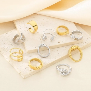 Set of 10 minimalist stainless steel rings and ear cuffs in gold and silver finish