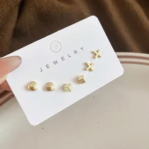 Minimalist Geometric Stud Earrings Alloy Gold Plated With 925 Sterling Silver Earring Post Heart Cube Cross Daily For Women