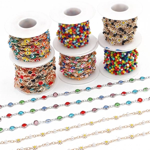 DIY copper jewelry chains with evil eye and daisy beads for handmade necklaces