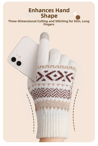 Close-up of winter knit gloves with touch screen fingertips for smartphone use