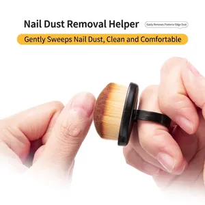 Manicure nail dust brush with ring handle and soft synthetic fiber bristles
