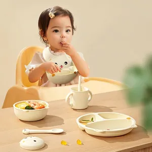 Silicone baby feeding set with suction plate bib and cup for toddler self feeding