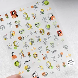 Detail of ultra-thin 5D nail decals featuring abstract lines, faces and floral patterns