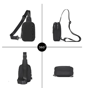 Borsa a tracolla versatile in nylon nero vista da più angolazioni con cinghia regolabile