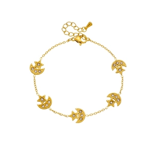 Gold-plated stainless steel bracelet with five star and moon pendants and white zircon