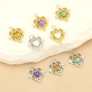 18K gold plated hollow heart pendant with crystals and rhinestones for DIY jewelry