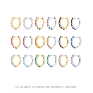 Square Zirconia Huggie Hoop Earrings 925 Sterling Silver Geometric Colorful Elegant Jewelry Gift For Women