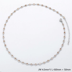 Detail of 4.5mm silver chain necklace with champagne crystals and lobster clasp