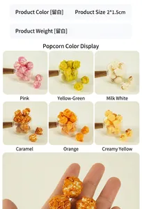 Vista macro de modelos de palomitas de colores con textura realista y dimensiones