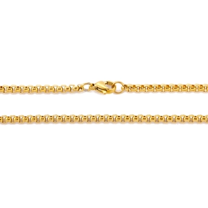Close-up of golden stainless steel box chain necklace with a secure lobster clasp