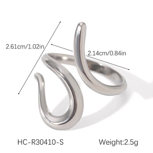 Detail showing minimalist silver open ring dimensions of 2.61cm height and 2.14cm width