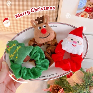 Kerst Haarelastiekjes Stof Elastische Haarknotjes Kerstman Rendier Kerstboom Feestdagen Accessoires Voor Dames