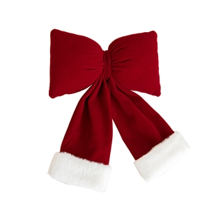 Christmas burgundy velvet bow with white faux fur trim for festive tree decoration