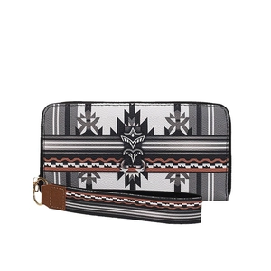Women's large capacity zip wallet with Southwestern geometric totem and wrist strap
