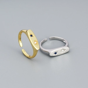 S925 Sterling Silver Adjustable Ring Eight-pointed Star Blue White Zirconia Niche Design Minimalist Jewelry For Women