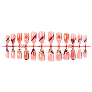 Pink and wine red leopard press-on nails set with 3D floral accents and pearls