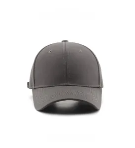 Front view of a dark grey high-quality cotton baseball cap with classic 6-panel structure