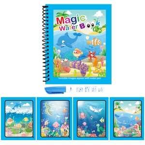 Reusable magic water coloring book for kids with ocean theme and refillable water pen
