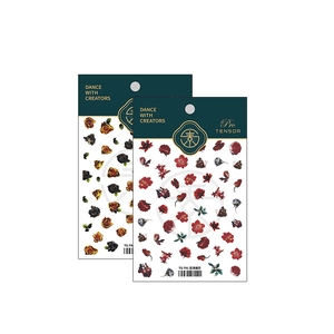Stickers à ongles 5D motif rose dorée et fleurs vintage avec support adhésif