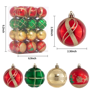 Detail view of 2.36 inch Christmas ball ornaments in assorted red, gold and green patterns