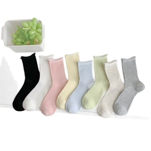 Eight-pack of breathable ribbed cotton crew socks for women in various pastel colors