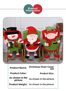 Detail of Christmas chair covers featuring Santa, Snowman and Elf characters for dining chairs